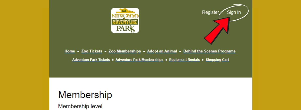 Screen shot showing where to click to log into membership account
